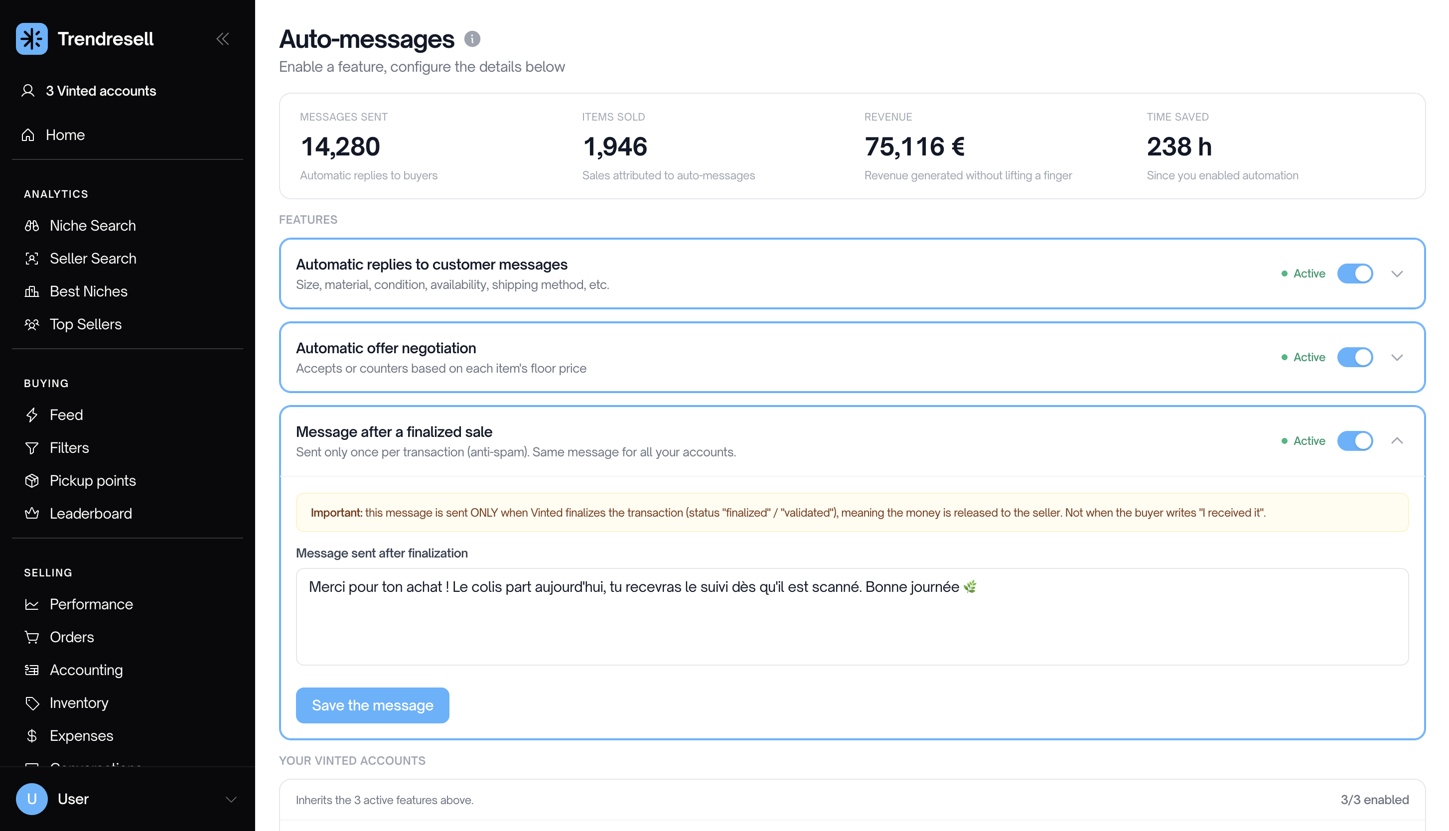 Post-sale message