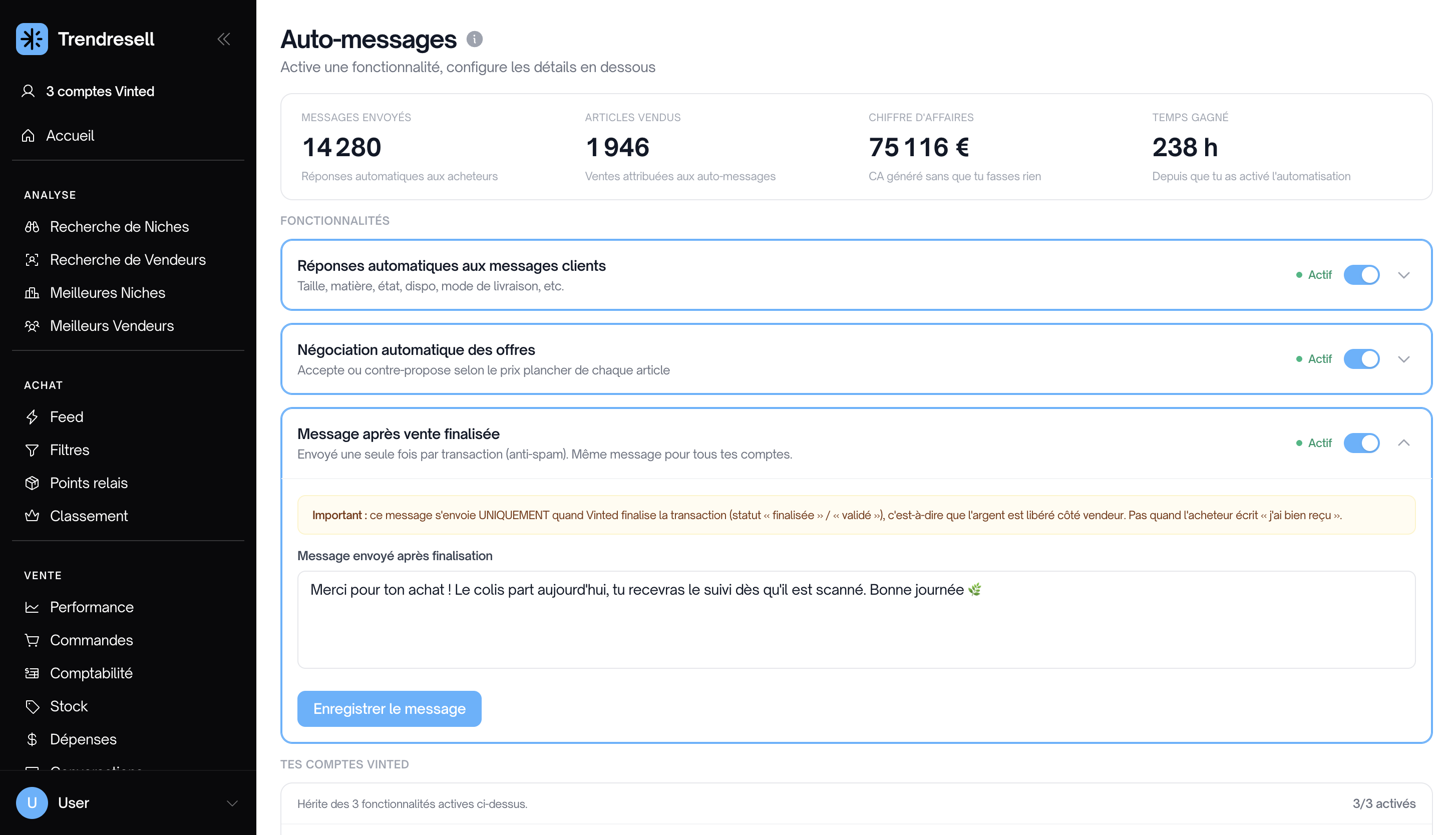 Message après vente